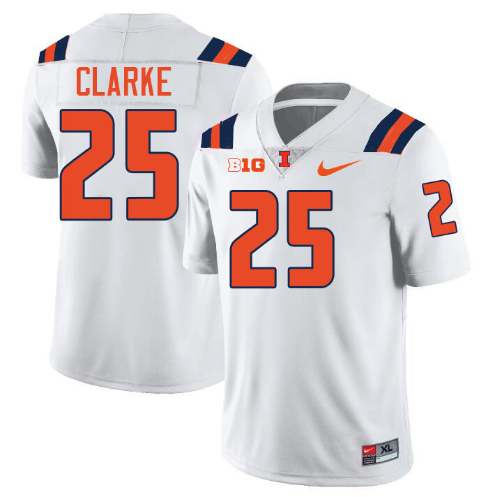 Men #25 Jaheim Clarke Illinois Fighting Illini College Football Jerseys Stitched-White